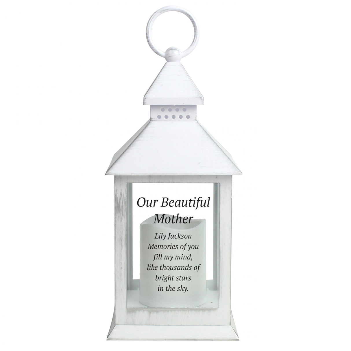 Personalised Memorial White Lantern: 5 - LED Lighting By Gift Moments