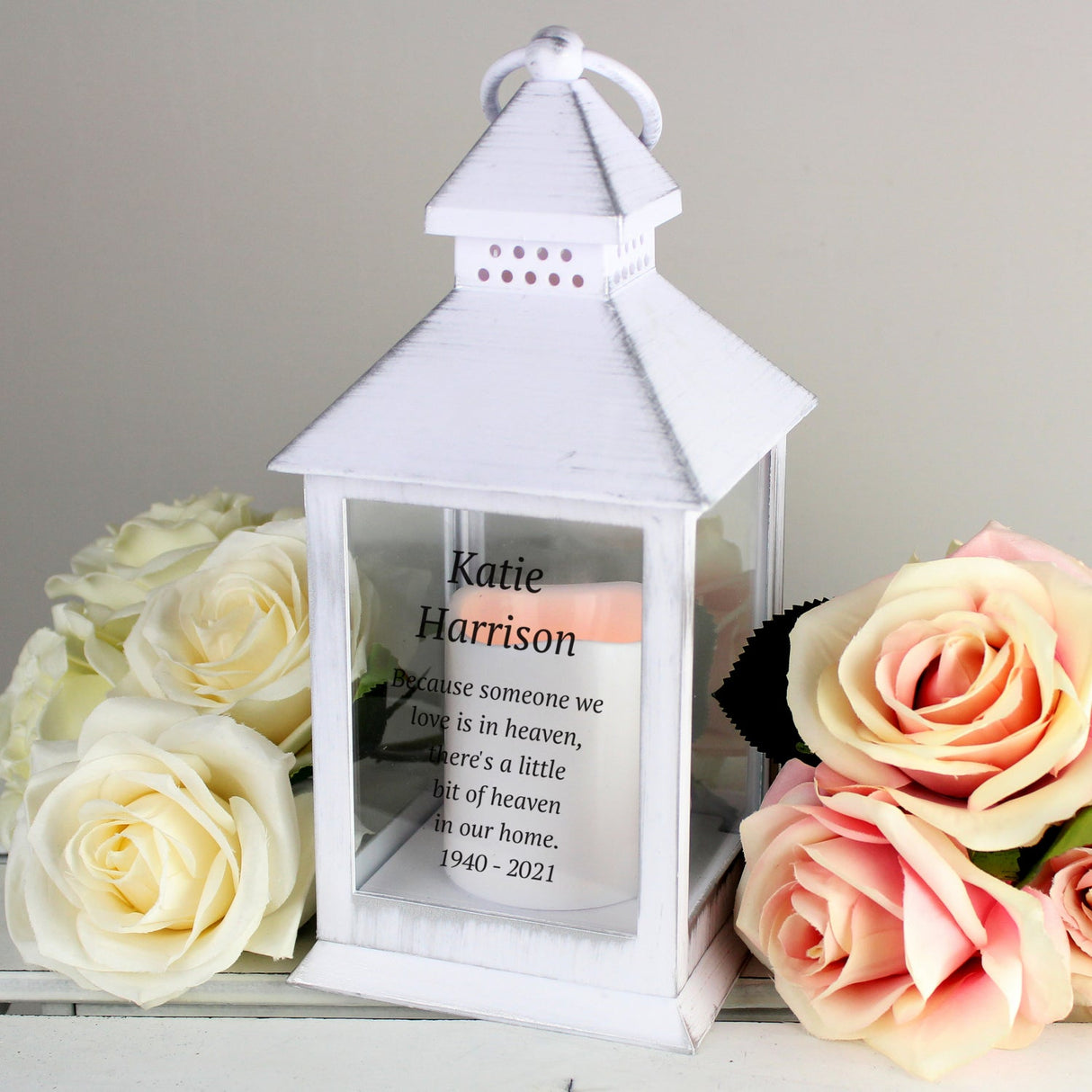Personalised Memorial White Lantern: 4 - LED Lighting By Gift Moments