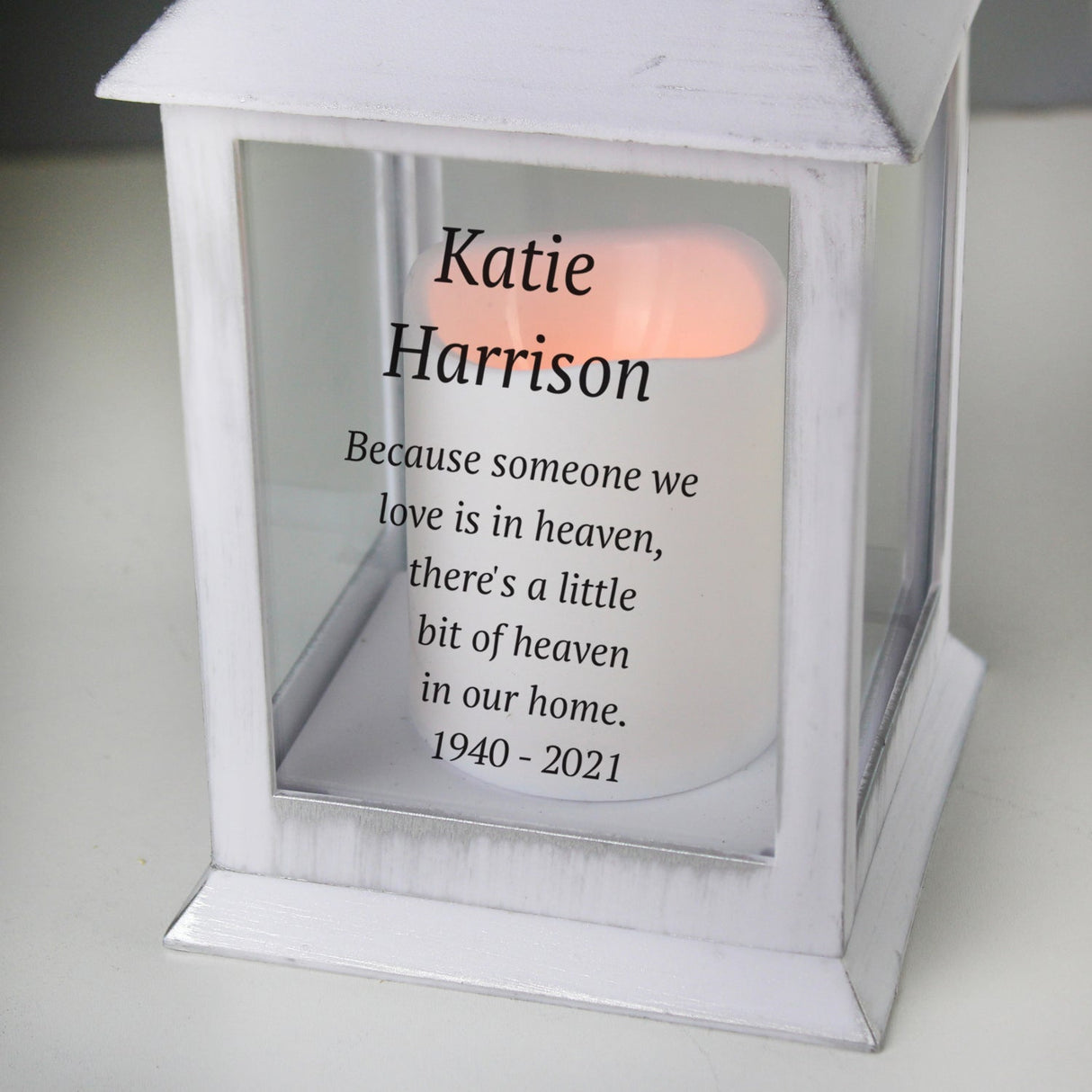 Personalised Memorial White Lantern: 3 - LED Lighting By Gift Moments
