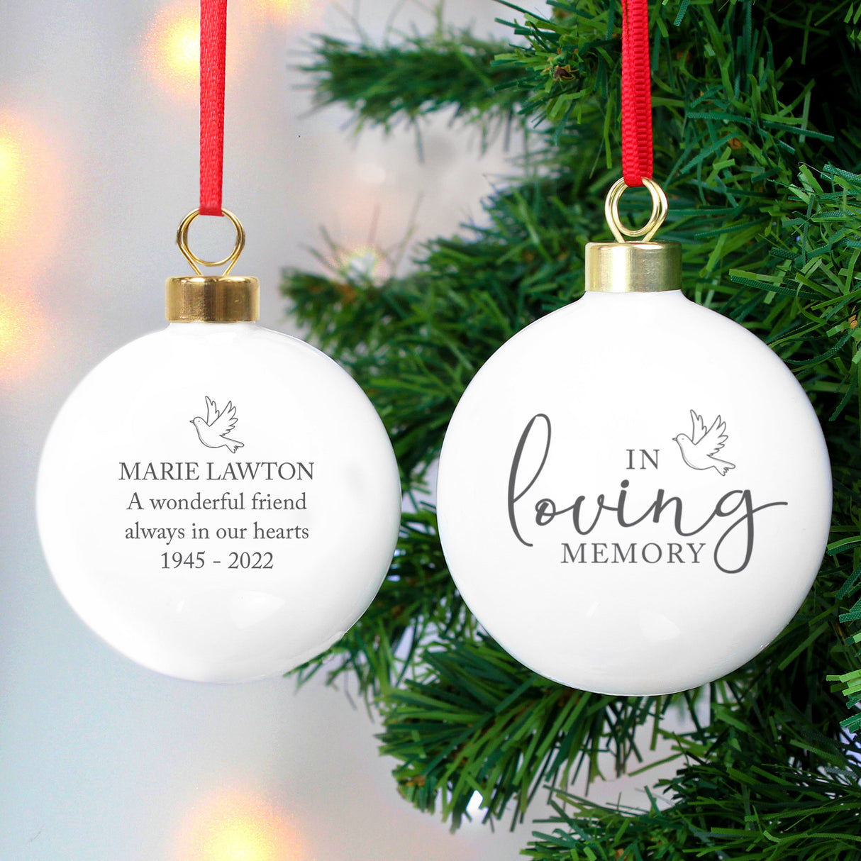 Personalised Memory Doves Bauble: 2 - Christmas Baubles By Gift Moments