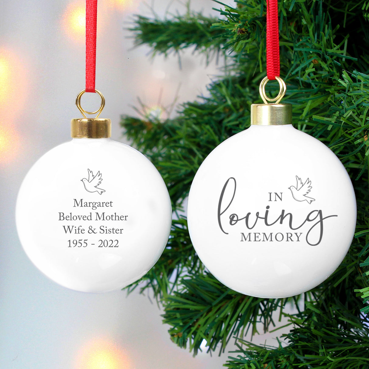 Personalised Memory Doves Bauble: 3 - Christmas Baubles By Gift Moments