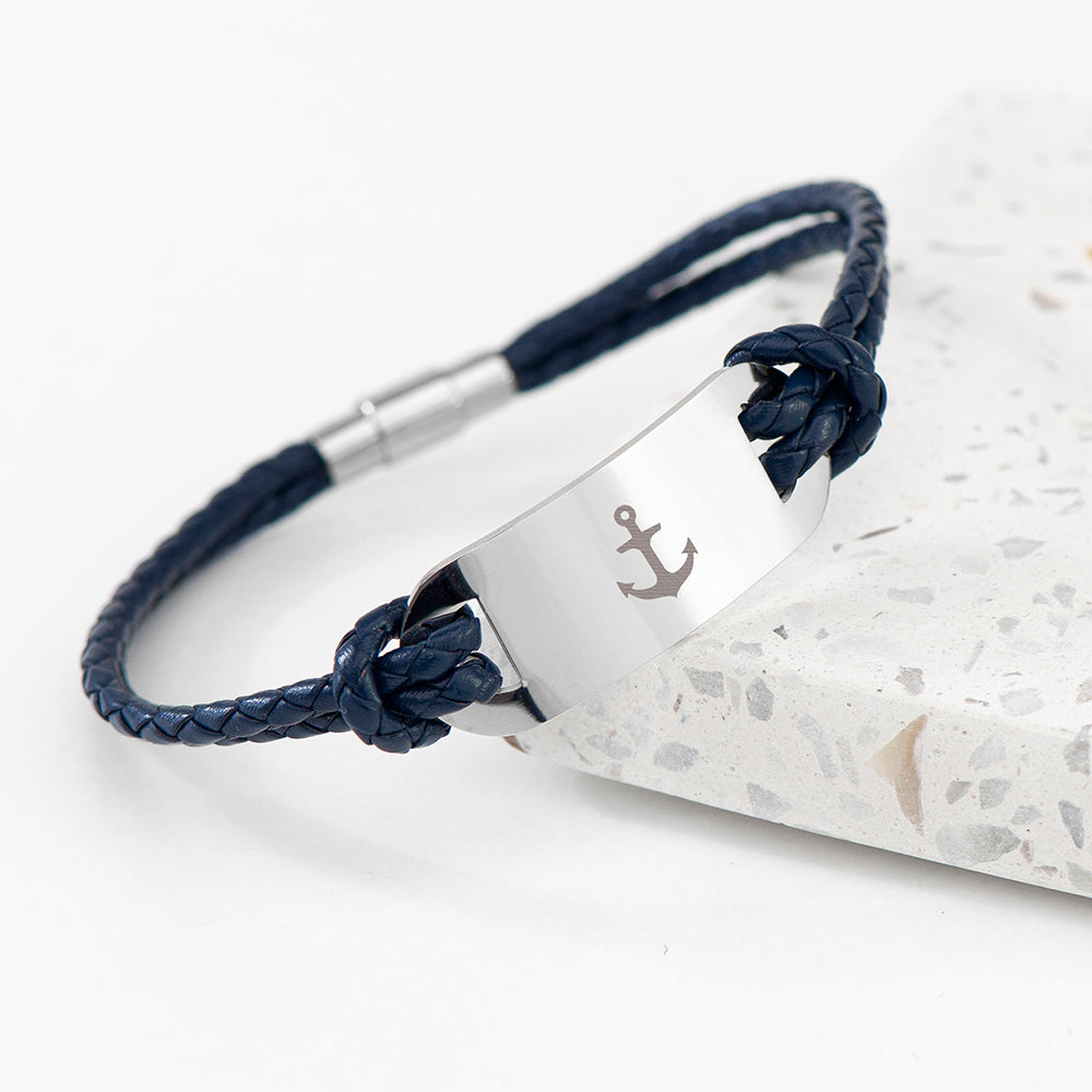 Personalised Men’s Anchor Statement Leather Bracelets - Navy - Shop Bracelets At Gift Moments - 2
