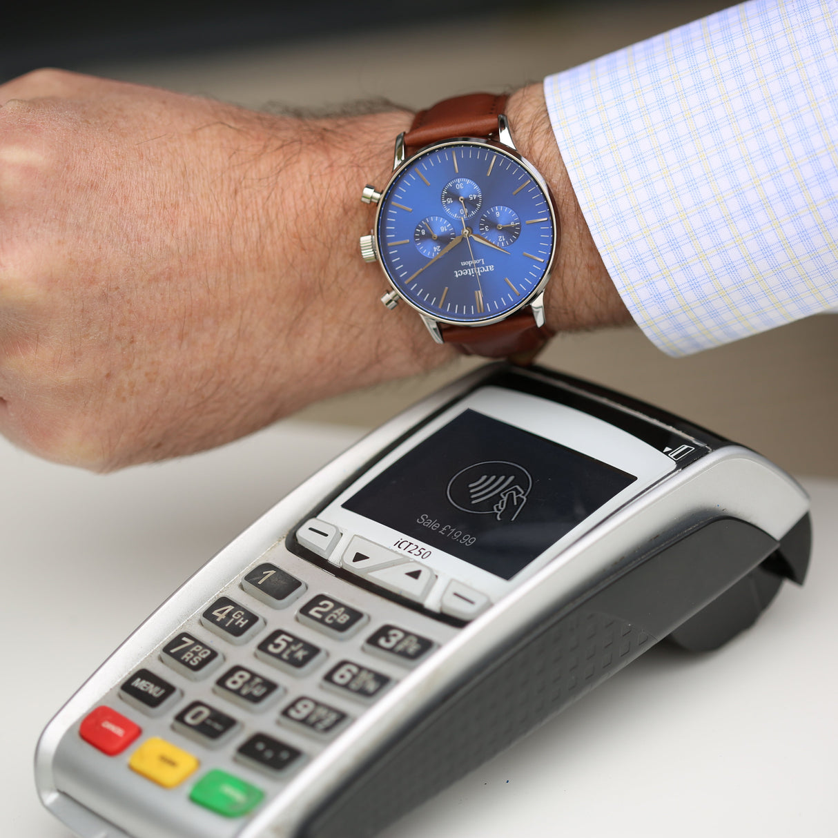 Personalised Men’s Architect Blue Motivator Walnut Contactless Payment Watch - Shop Watches At Gift Moments - 1