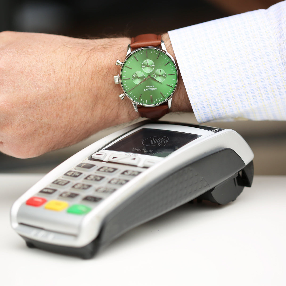 Personalised Men’s Architect Green Motivator Walnut Contactless Payment Watch - Shop Watches At Gift Moments - 1