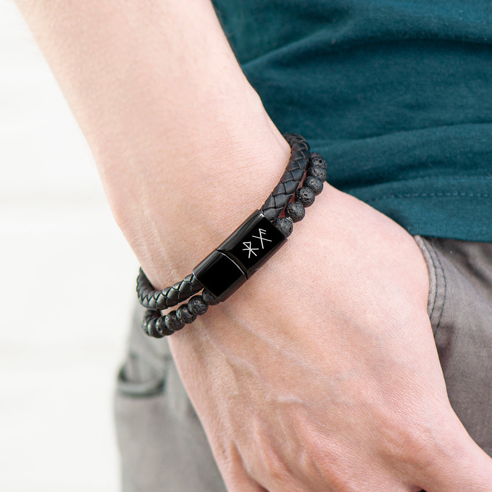 Personalised Men’s Black Rune Duo Bracelets - Shop Bracelets At Gift Moments - 1