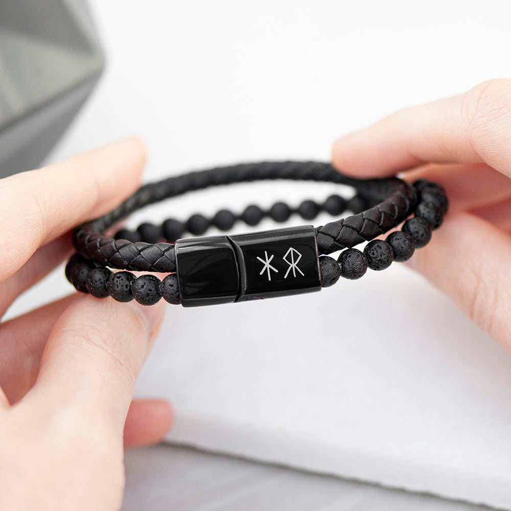 Personalised Men’s Black Rune Duo Bracelets - Strength and Courage - Shop Bracelets At Gift Moments - 6