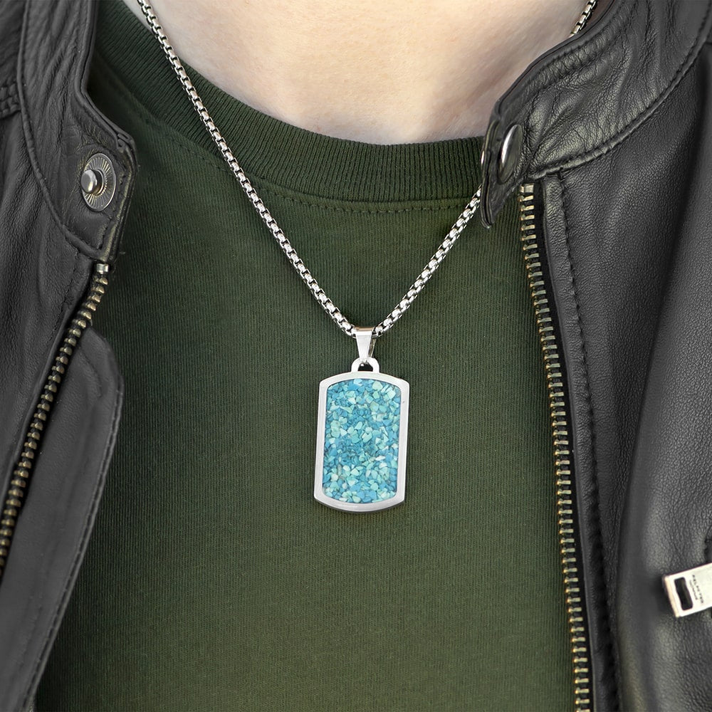 Personalised Men’s Blue Turquoise Dog Tag Necklace - Shop Necklaces At Gift Moments - 2