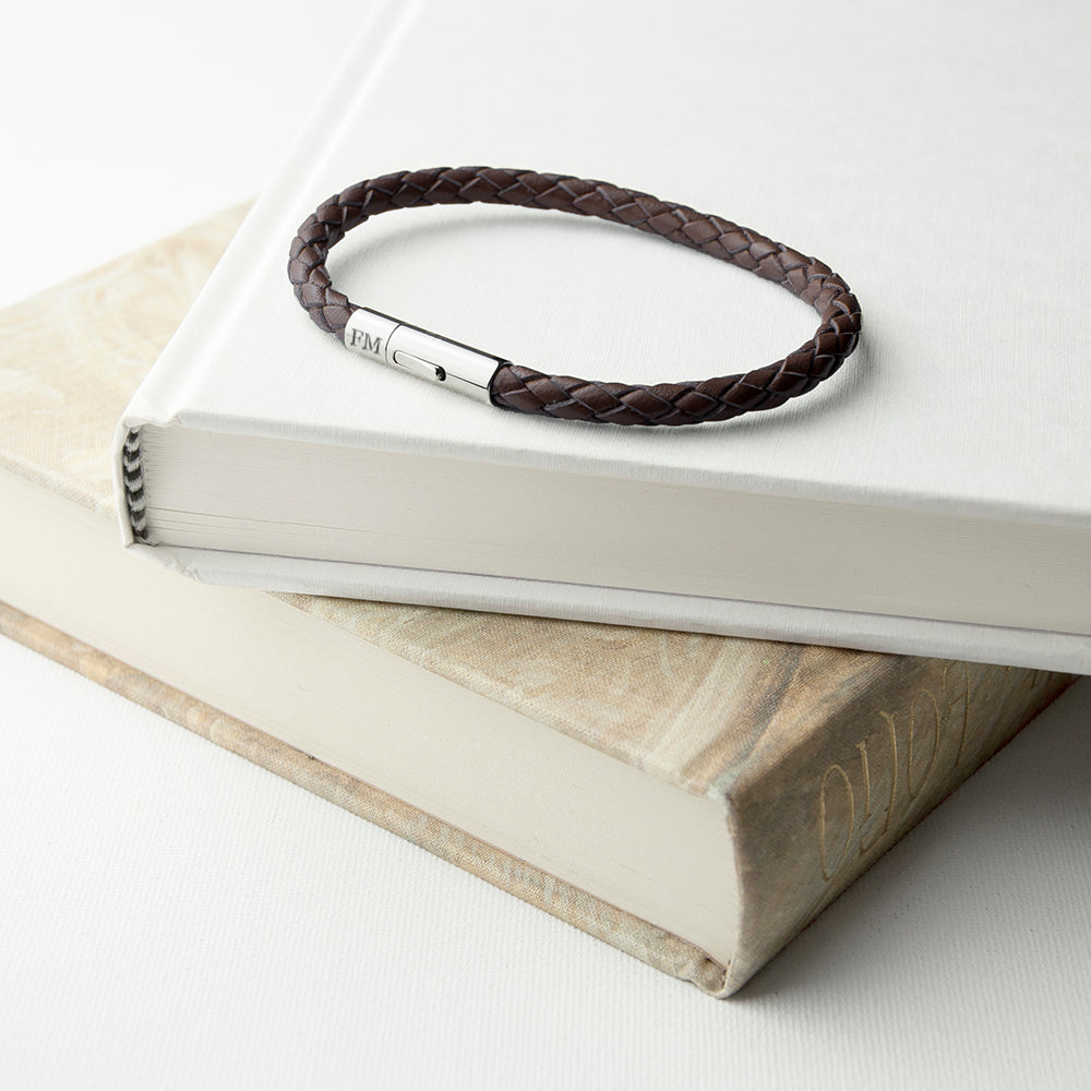 Personalised Men’s Capsule Tube Woven Bracelet In Cedar Brown: 1 - Bracelets By Gift Moments