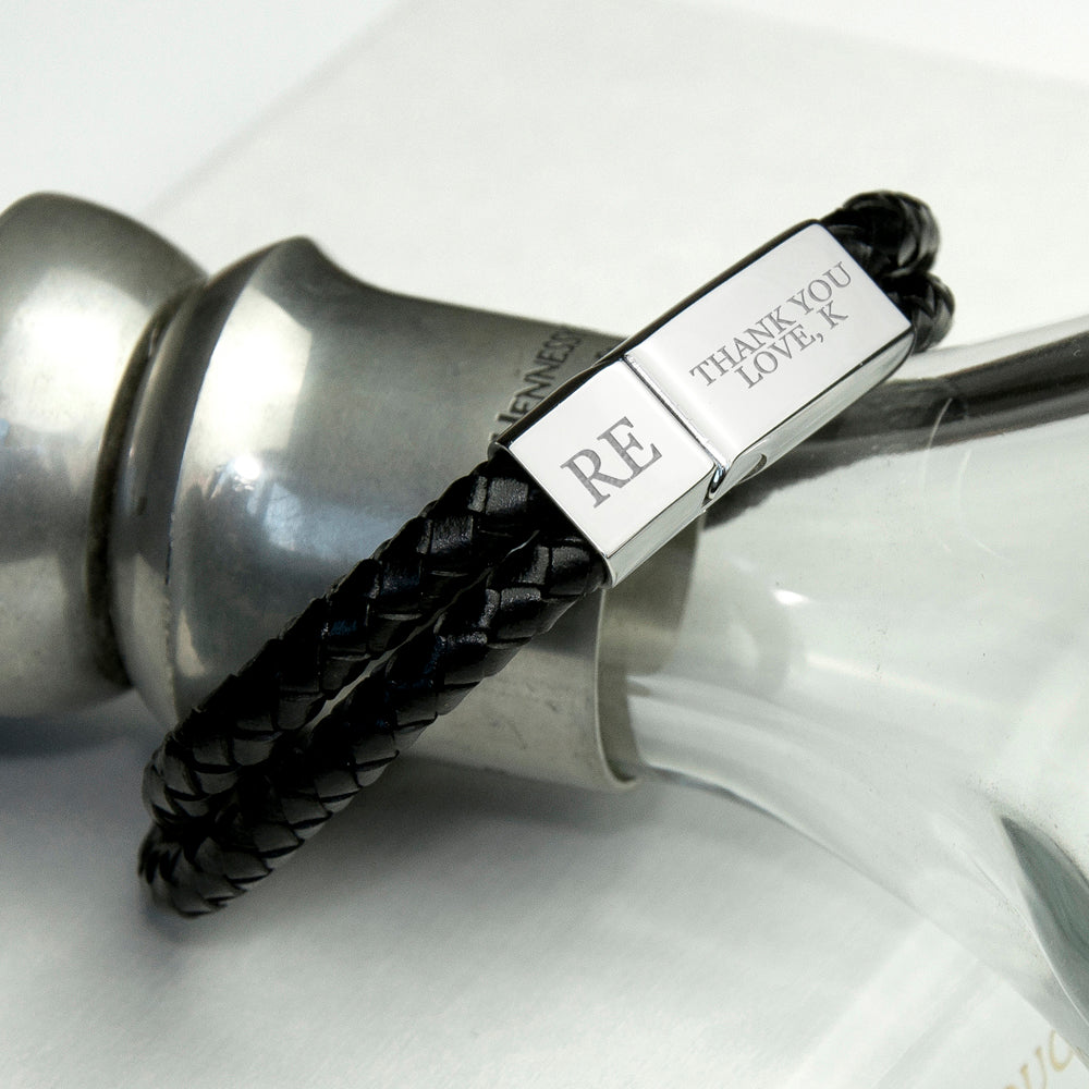 Personalised Men’s Dual Leather Woven Bracelets: 1 - Black - Bracelets By Gift Moments