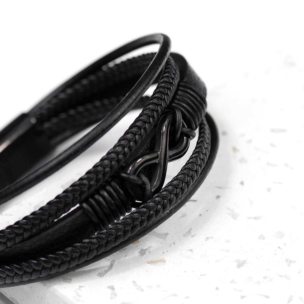 Personalised Men’s Infinity Black Leather Stacked Bracelet - Shop Bracelets At Gift Moments - 4