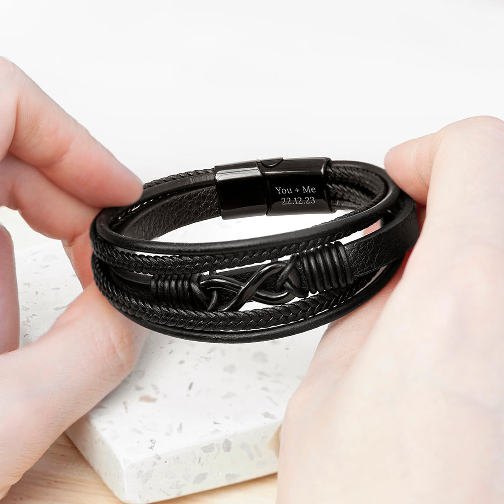 Personalised Men’s Infinity Black Leather Stacked Bracelet - Shop Bracelets At Gift Moments - 3