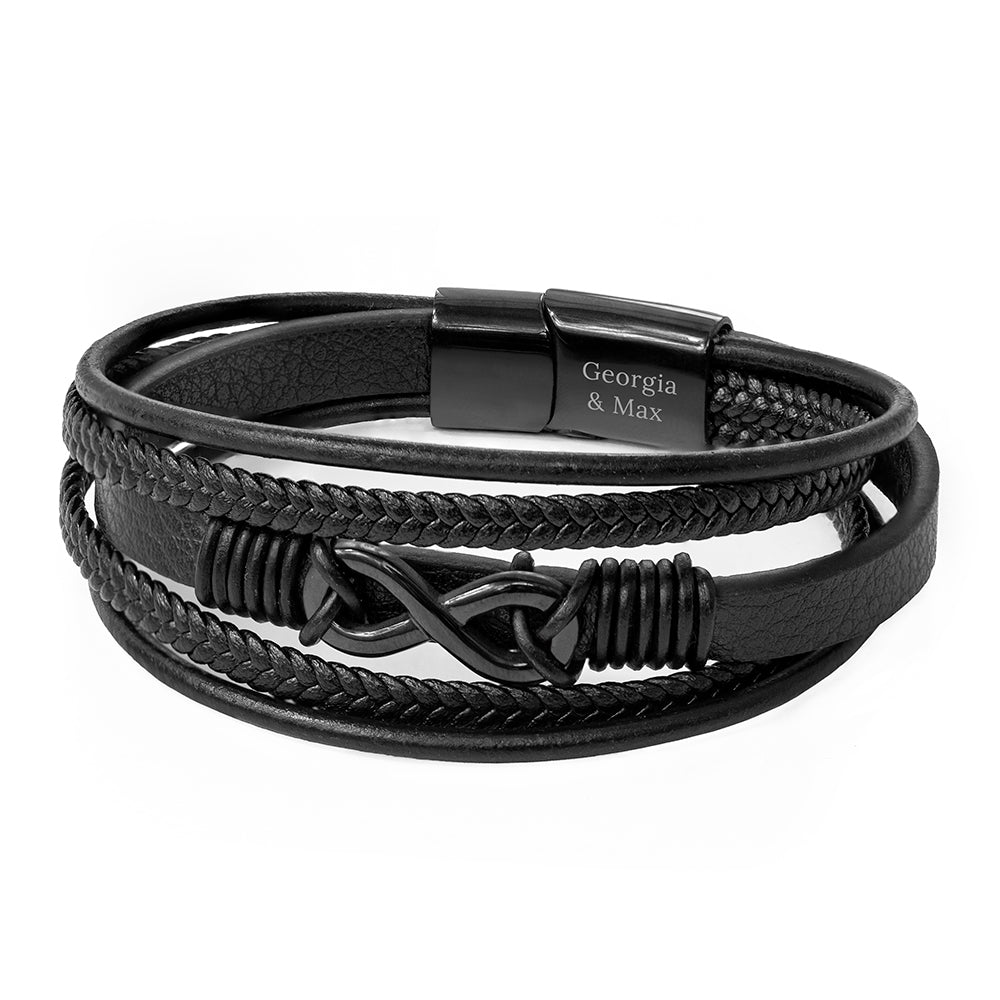 Personalised Men’s Infinity Black Leather Stacked Bracelet - Shop Bracelets At Gift Moments - 5