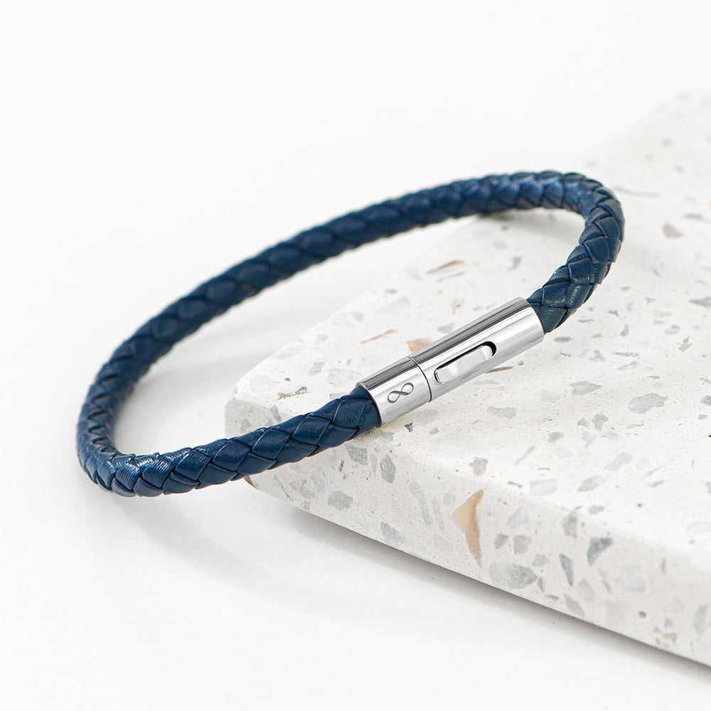 Personalised Men’s Infinity Capsule Leather Bracelets - Blue - Shop Bracelets At Gift Moments - 1
