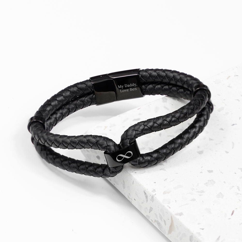 Personalised Men’s Infinity Dual Leather Bracelets - Black - Shop Bracelets At Gift Moments - 1