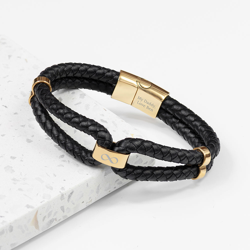 Personalised Men’s Infinity Dual Leather Bracelets - Gold - Shop Bracelets At Gift Moments - 3