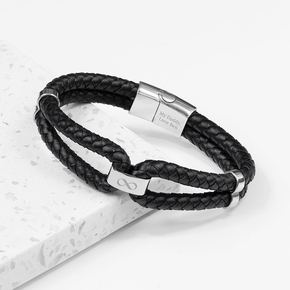 Personalised Men’s Infinity Dual Leather Bracelets - Silver - Shop Bracelets At Gift Moments - 2