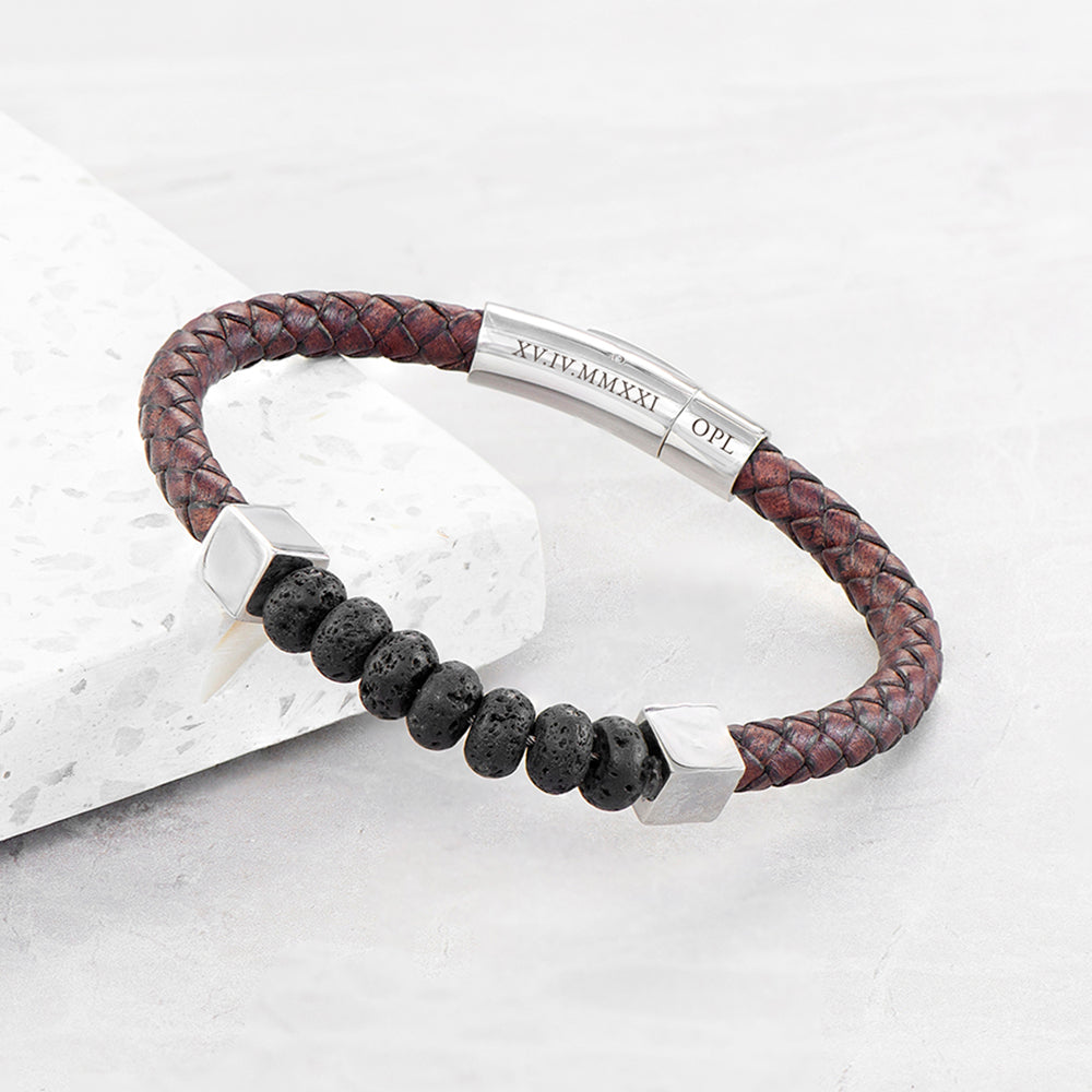 Personalised Men’s Leather Beaded Bracelet - Shop Bracelets At Gift Moments - 1