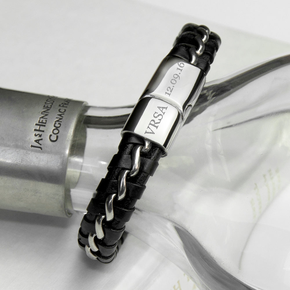 Personalised Men’s Metal Detailed Leather Bracelet: 1 - Bracelets By Gift Moments