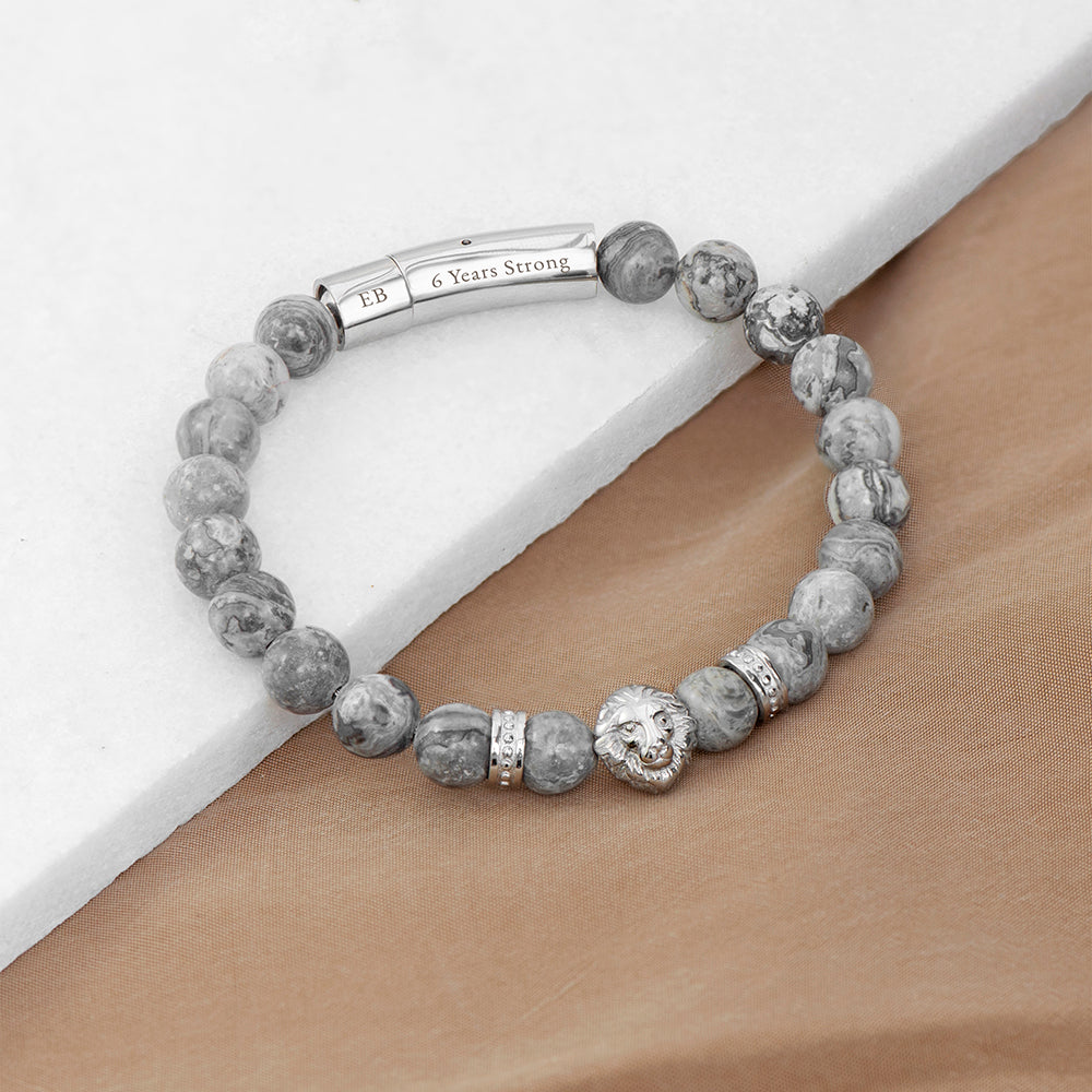 Personalised Men’s Silver Lion Jasper Stone Bracelet - Shop Bracelets At Gift Moments - 3