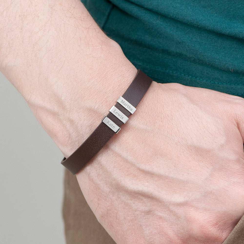 Personalised Men’s Soho Triple Tag Leather Bracelets - Shop Bracelets At Gift Moments - 4