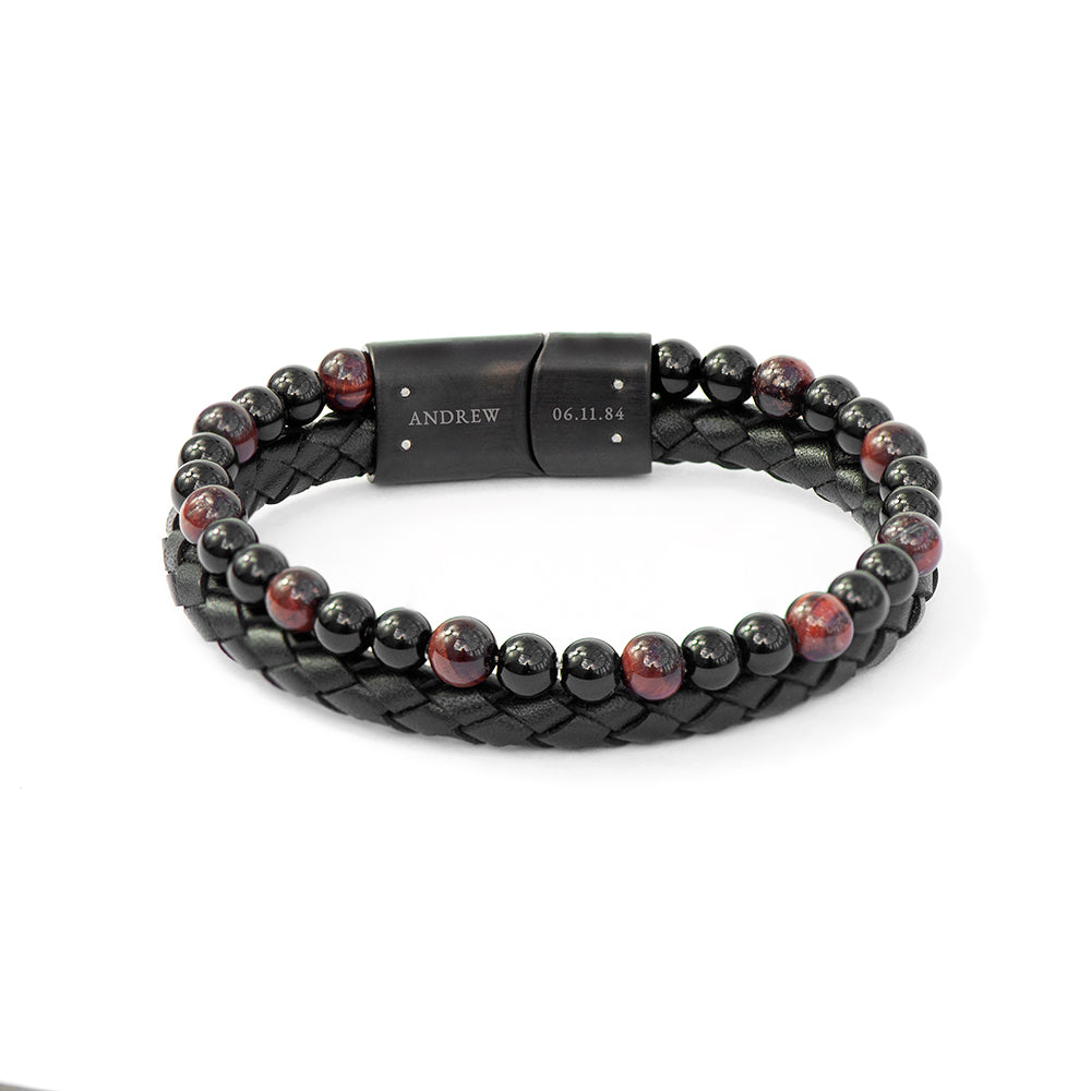 Personalised Men’s Tigers Eye Leather and Bead Bracelet - Shop Bracelets At Gift Moments - 6
