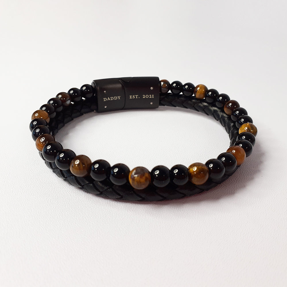 Personalised Men’s Tigers Eye Leather and Bead Bracelet - Shop Bracelets At Gift Moments - 5