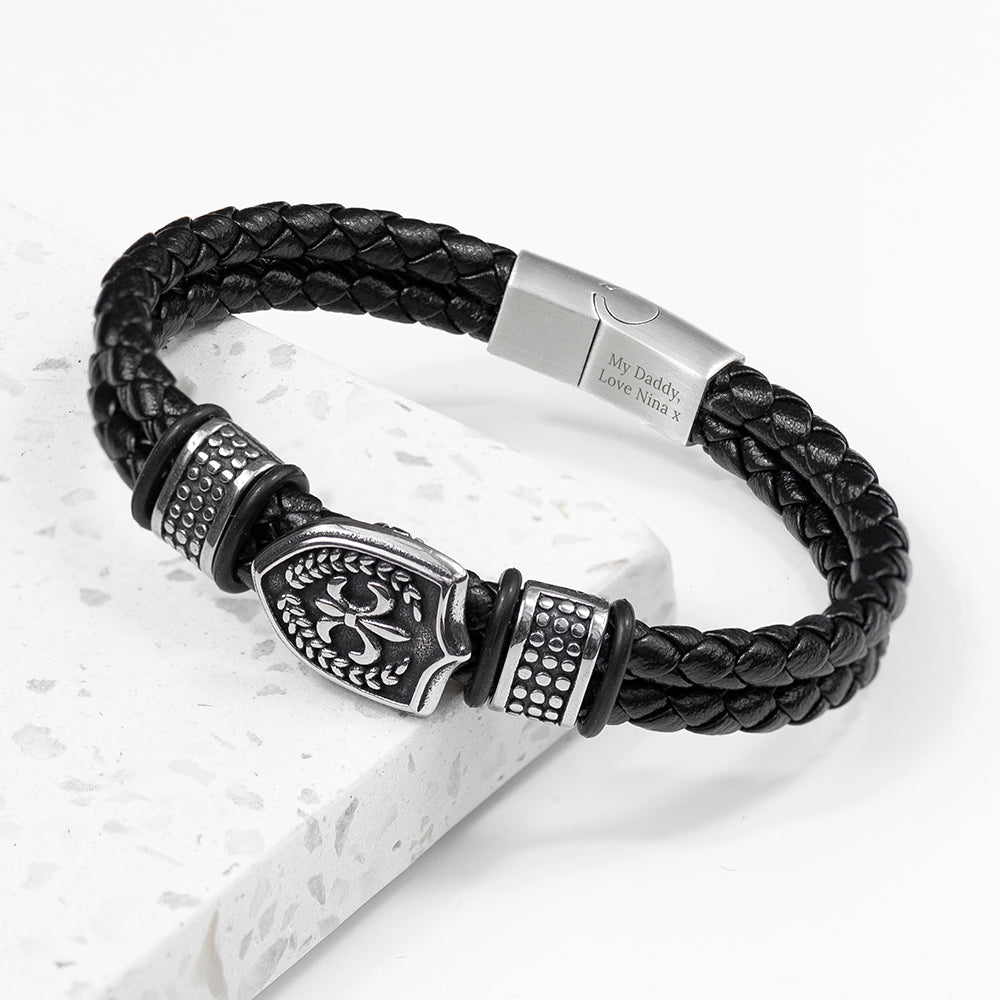 Personalised Men’s Warrior Shield Leather Bracelet - Shop Bracelets At Gift Moments - 1