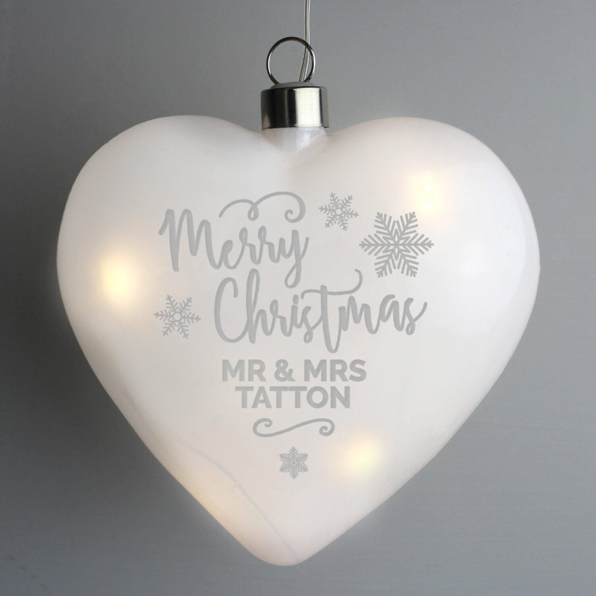 Personalised Merry Christmas LED Hanging Glass Heart: 2 - LED Lighting By Gift Moments