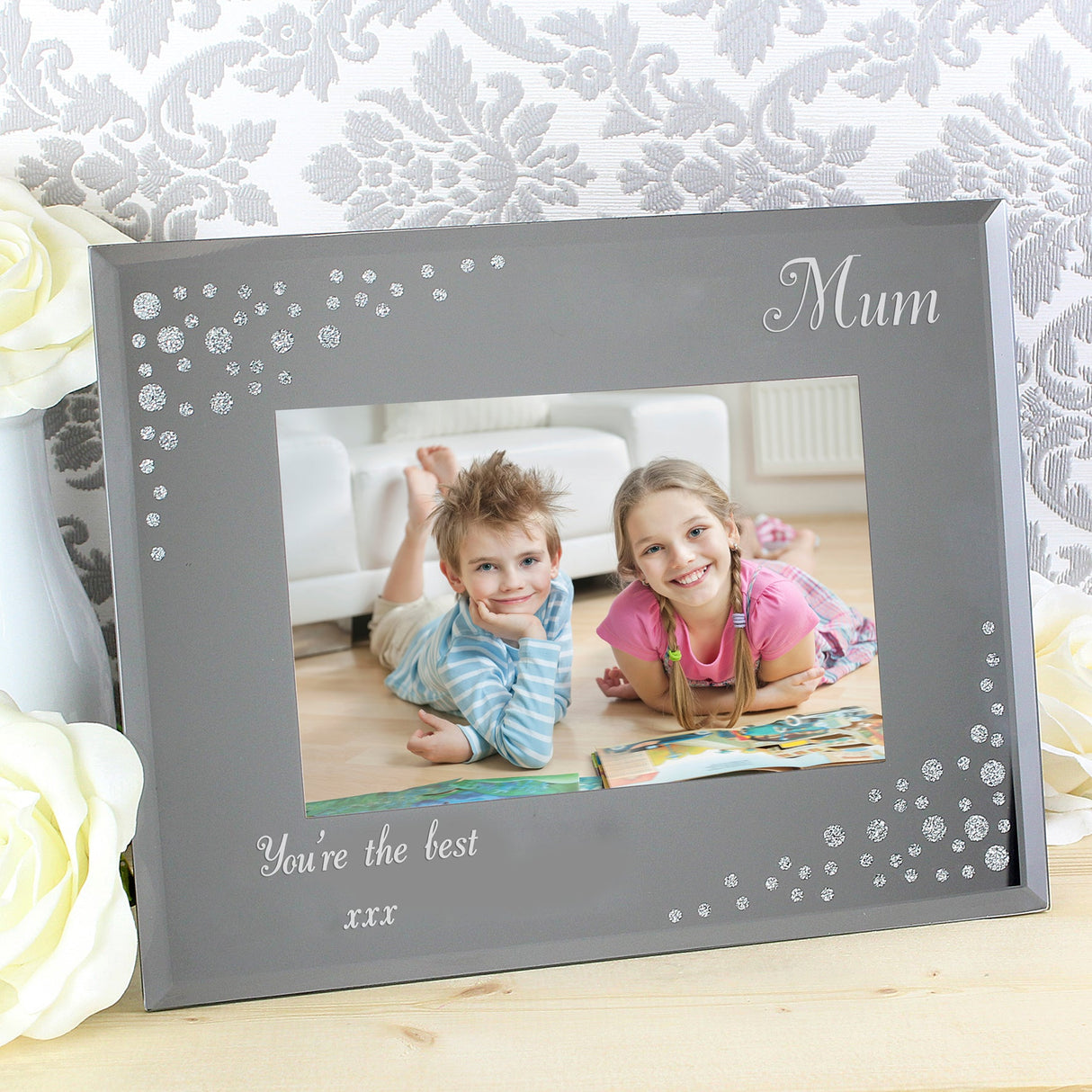Personalised Any Message 6x4 Landscape Diamante Glass Photo Frame: 4 - Photo Frames By Gift Moments