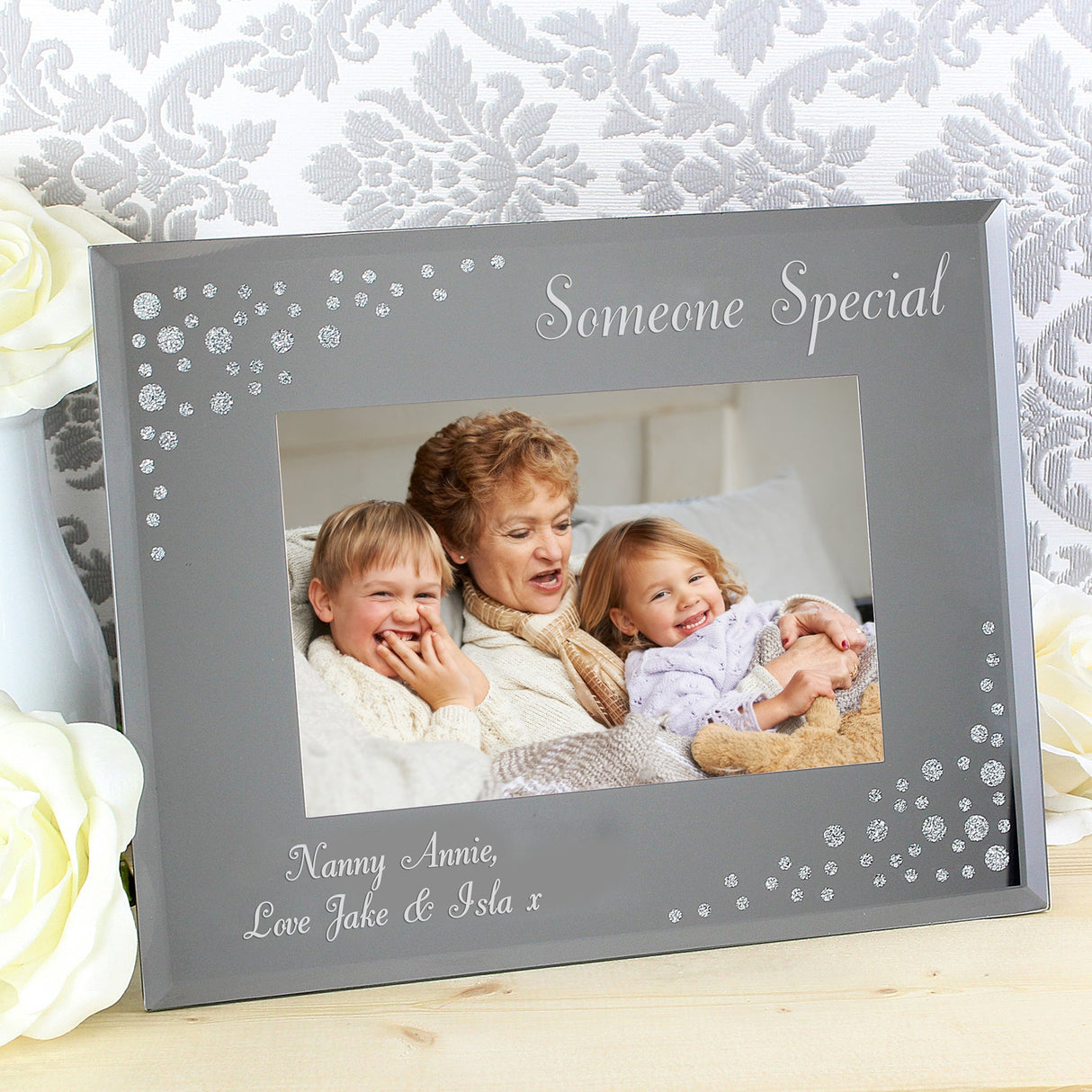 Personalised Any Message 6x4 Landscape Diamante Glass Photo Frame: 2 - Photo Frames By Gift Moments