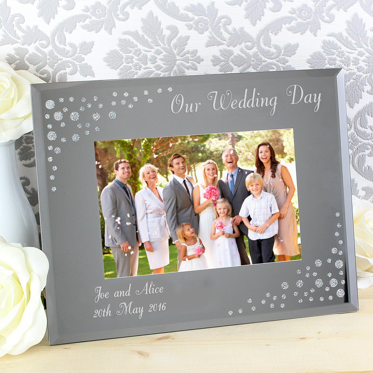 Personalised Any Message 6x4 Landscape Diamante Glass Photo Frame: 1 - Photo Frames By Gift Moments