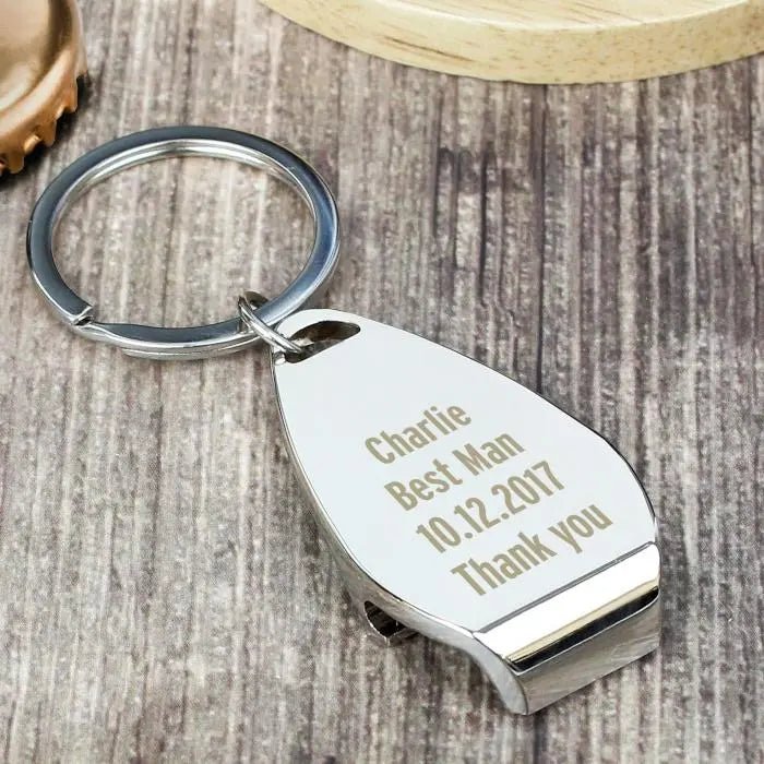 Personalised Any Message Bottle Opener Keyring: 2 - Keyrings By Gift Moments