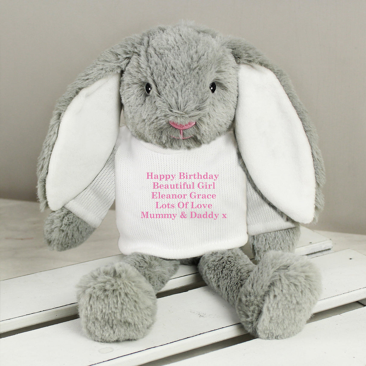 Personalised Message Bunny Rabbit In Jumper - Pink: 1 - Teddy Bears & Soft Toys By Gift Moments