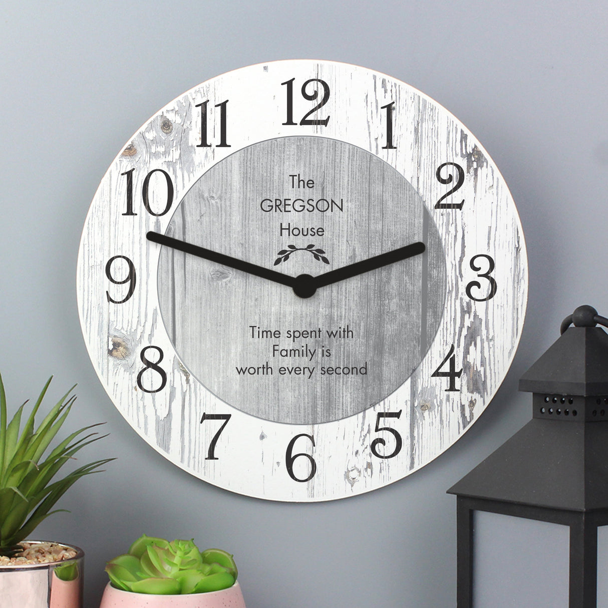 Personalised Any Message Shabby Chic Wooden Clock: 4 - Clocks By Gift Moments