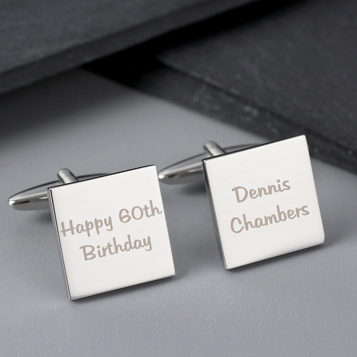 Personalised Any Message Square Cufflinks - 2 lines - Shop Cufflinks & Tie Slides At Gift Moments - 1