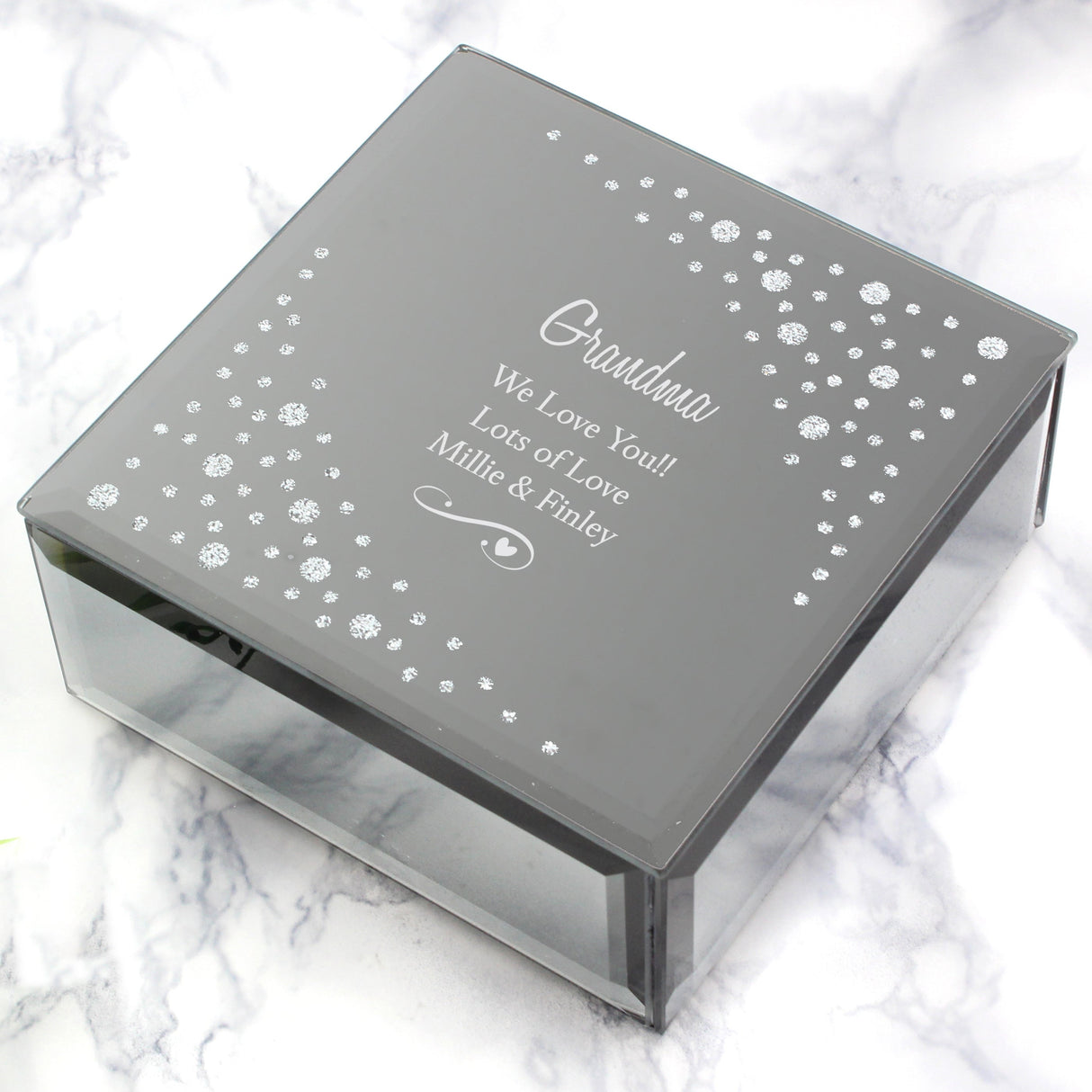 Personalised Any Message Swirls & Hearts Diamante Glass Trinket Box - Shop Trinket Boxes At Gift Moments - 1
