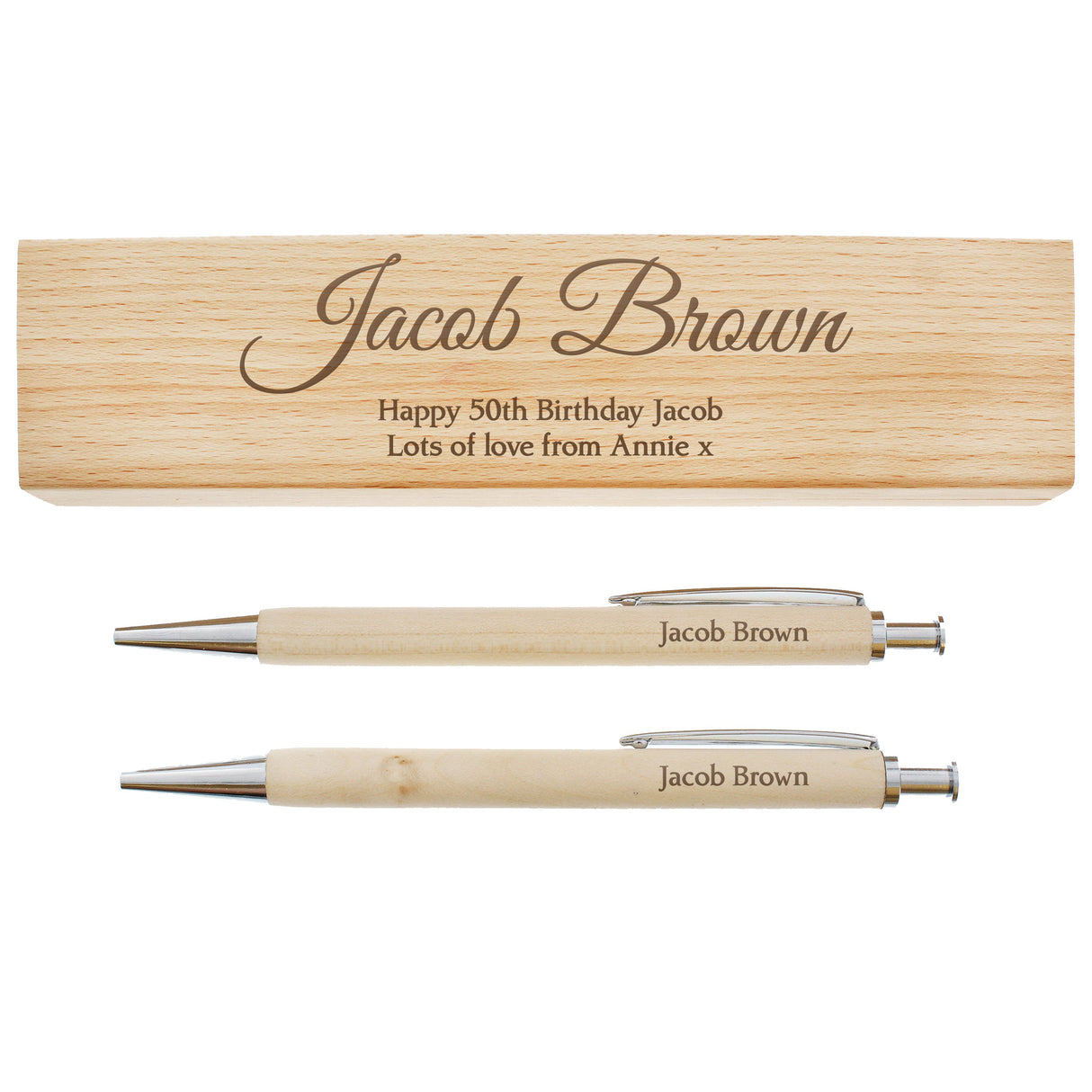 Personalised Any Message Wooden Pen & Pencil Box Set: 10 - Pens & Pencils By Gift Moments