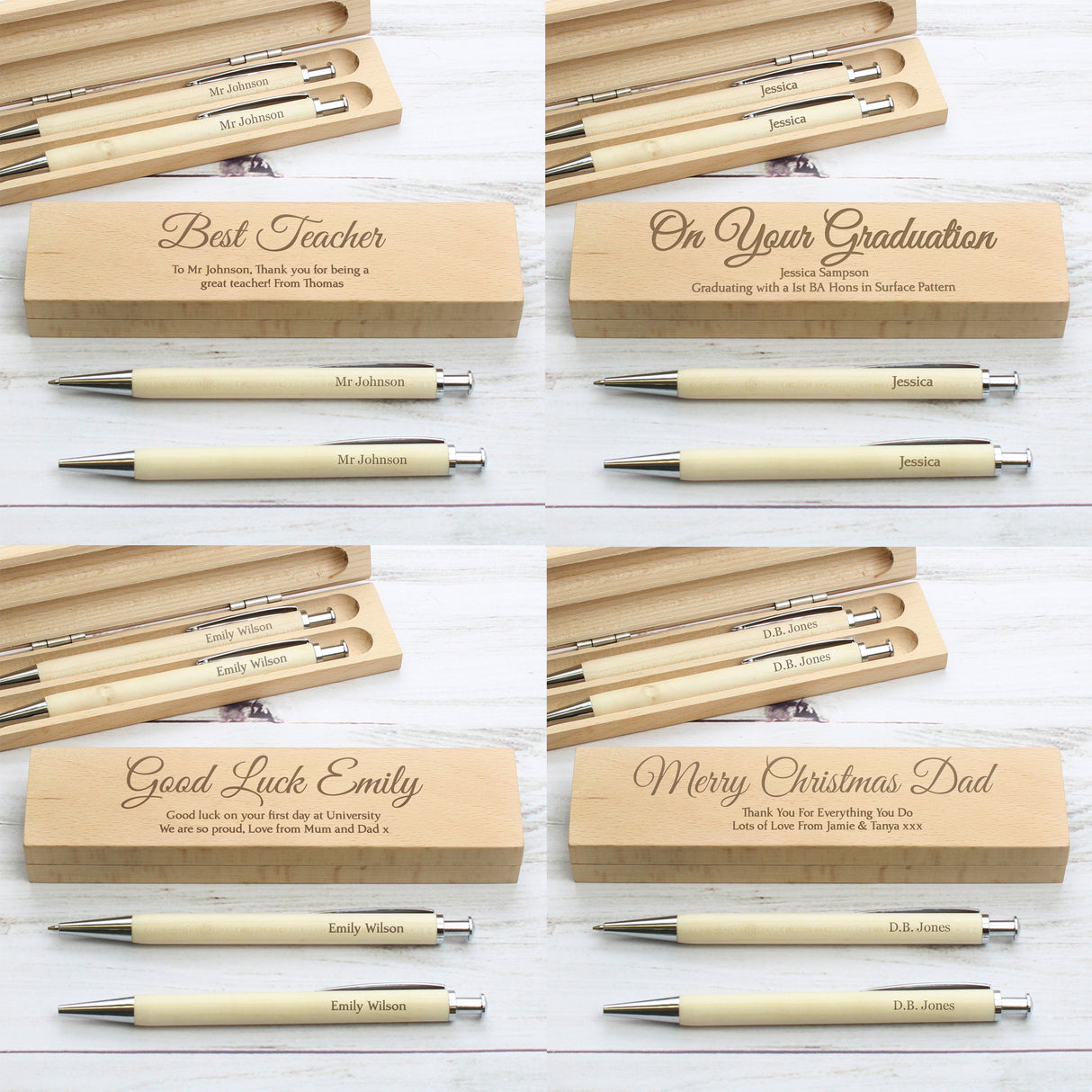 Personalised Any Message Wooden Pen & Pencil Box Set: 7 - Pens & Pencils By Gift Moments