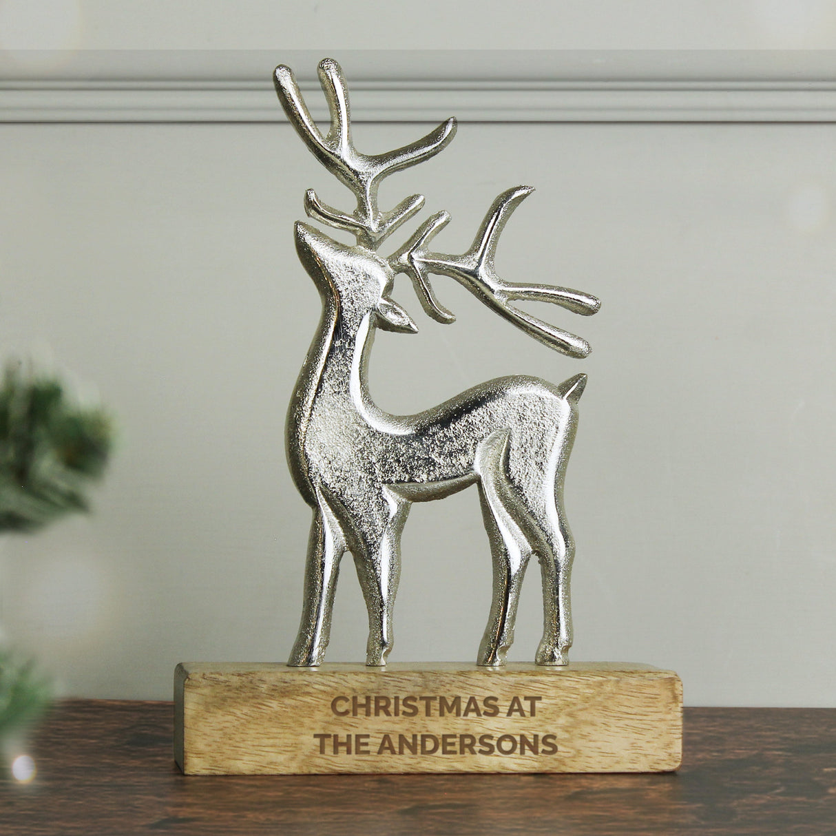 Personalised Metal Stag Ornament With Wood Base: 1 - Ornaments By Gift Moments