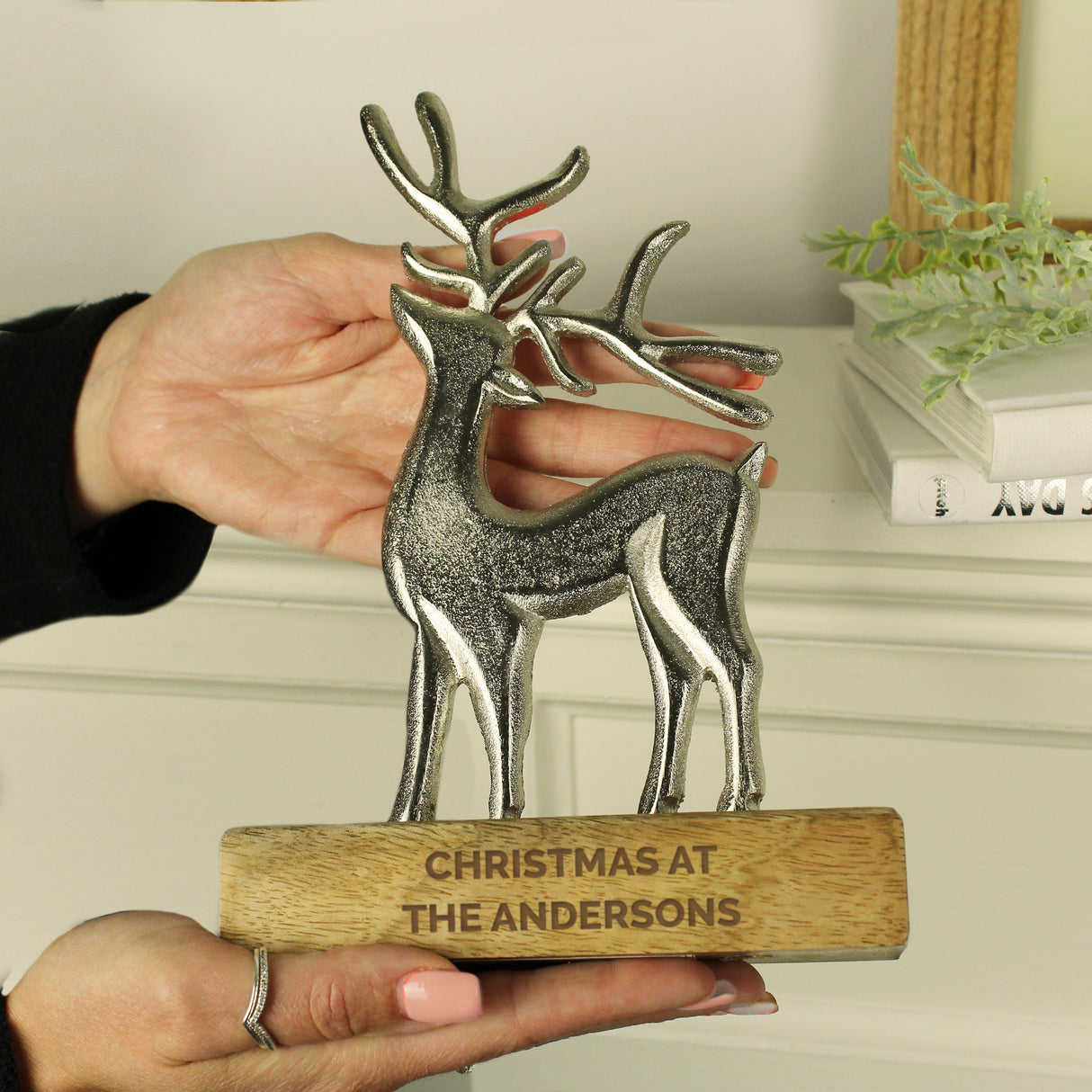 Personalised Metal Stag Ornament With Wood Base: 2 - Ornaments By Gift Moments