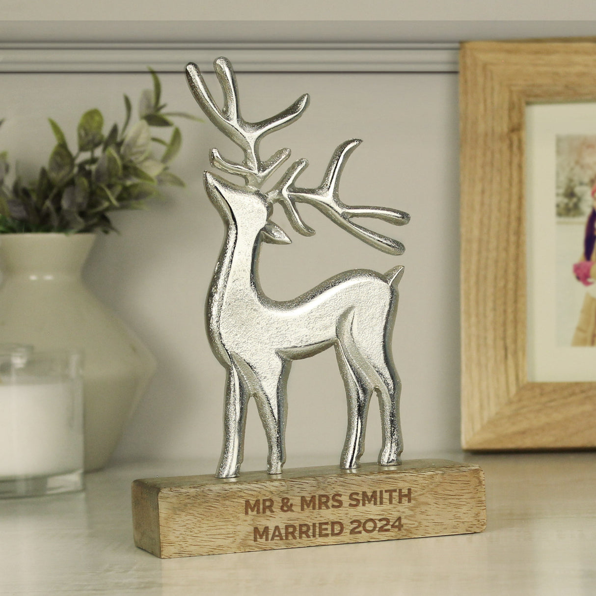 Personalised Metal Stag Ornament With Wood Base: 4 - Ornaments By Gift Moments
