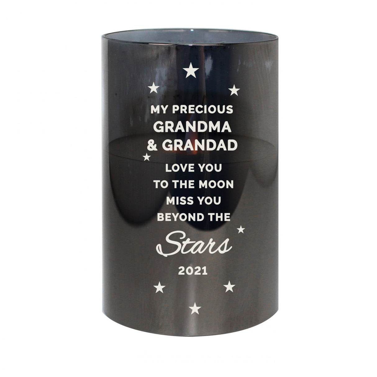 Personalised Miss You Beyond The Stars Smoked Glass LED Candle: 4 - LED Lighting By Gift Moments