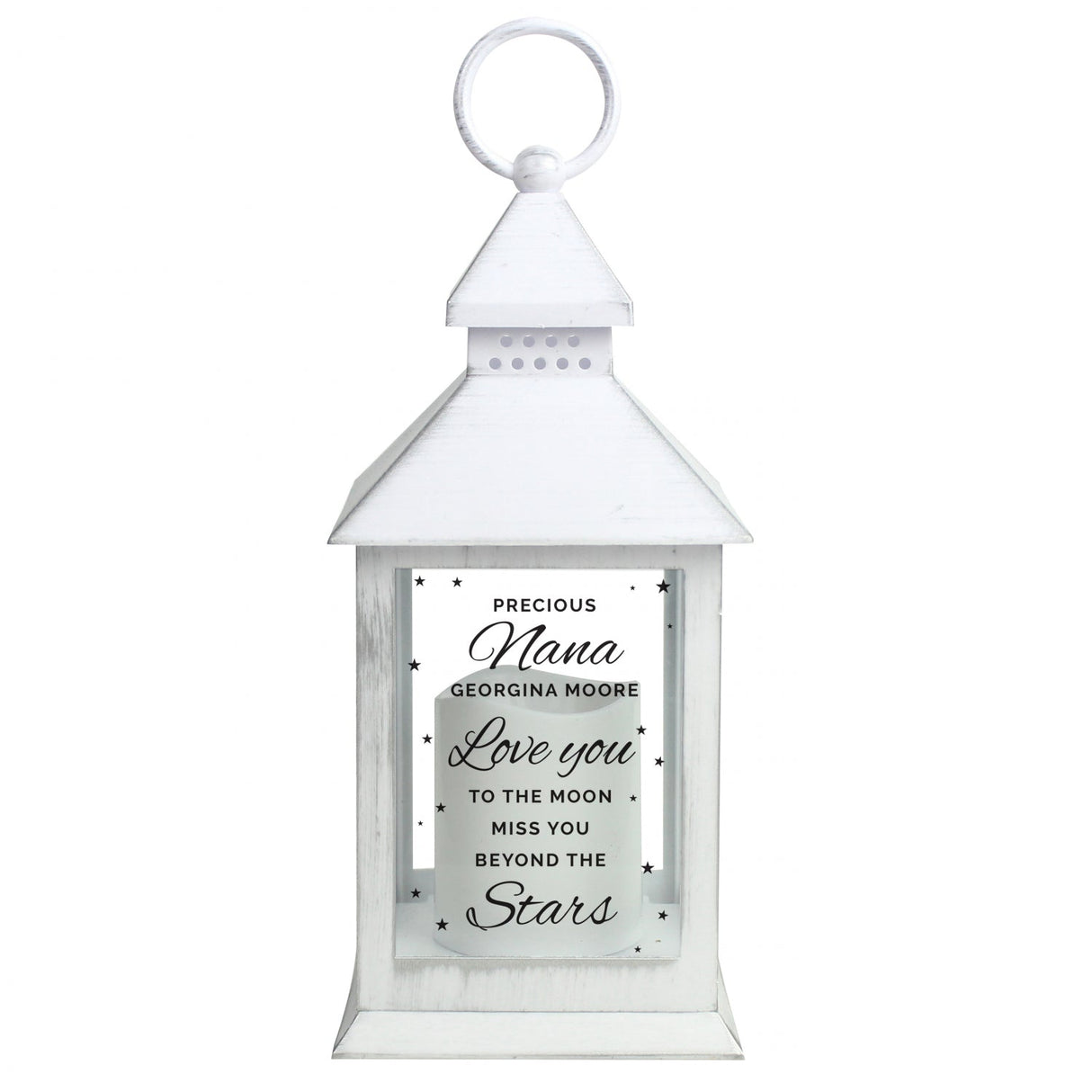 Personalised ’Miss You Beyond The Stars’ White Lantern: 4 - LED Lighting By Gift Moments