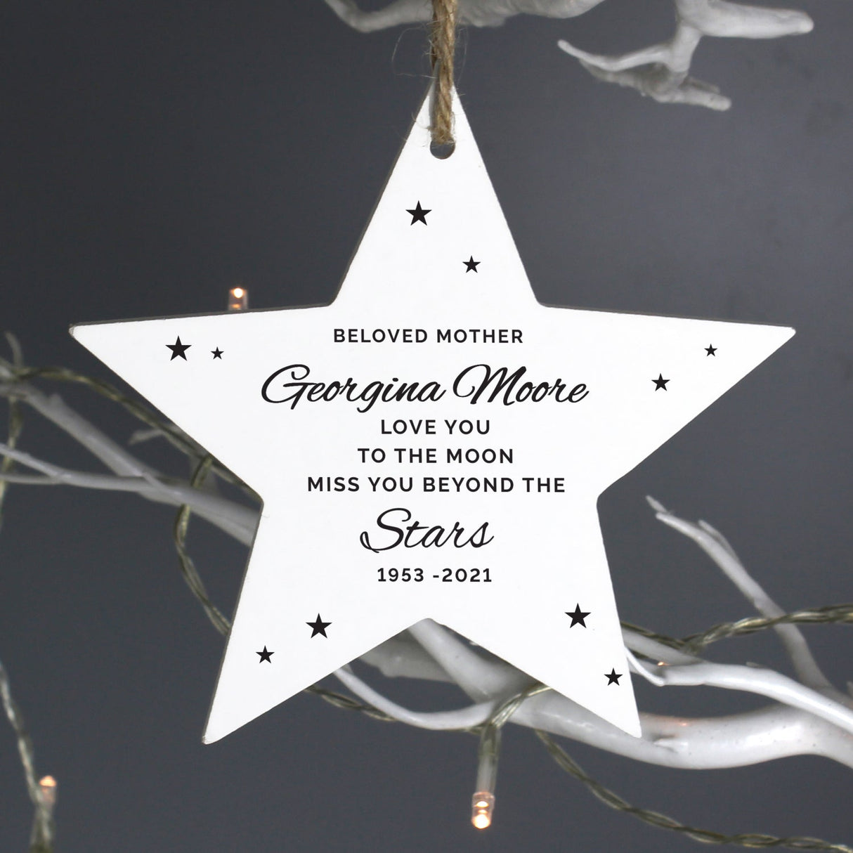 Personalised Miss You Beyond The Stars Wooden Star Decoration: 1 - Memorials By Gift Moments