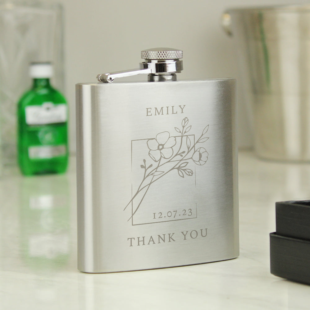 Personalised Monochrome Floral Hip Flask: 9 - Hip Flasks By Gift Moments