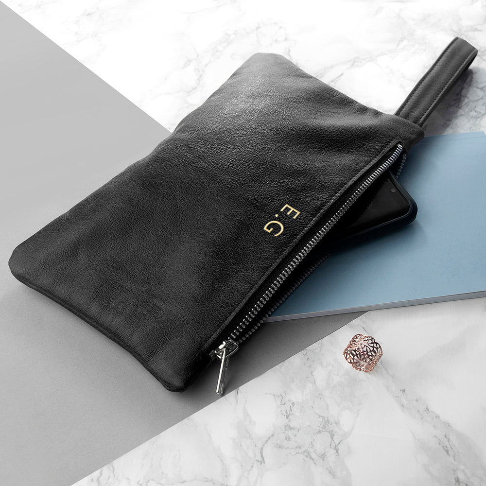 Personalised Monogram Black Leather Clutch Bag - Gold - Shop Bags & Purses At Gift Moments - 6