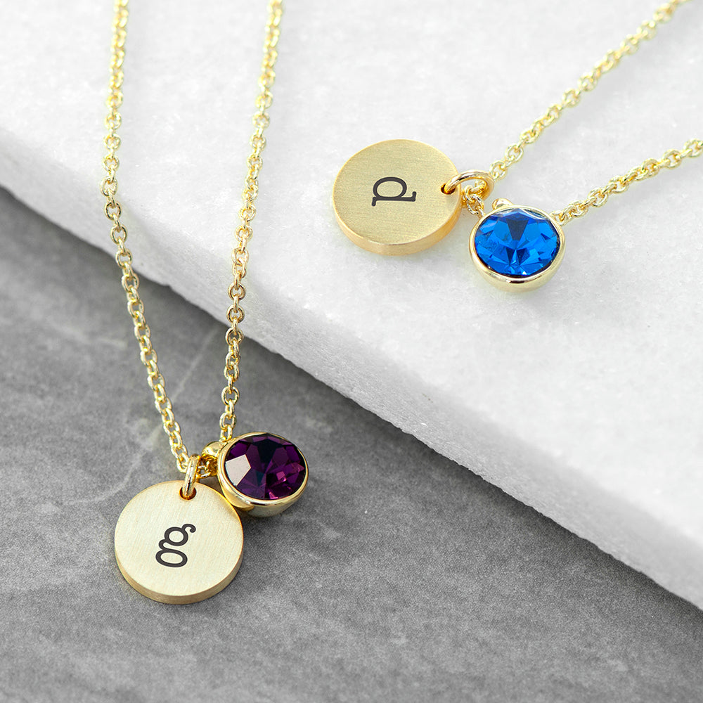 Personalised Monogram Gold Birthstone Crystal & Disc Necklaces: 1 - Necklaces By Gift Moments