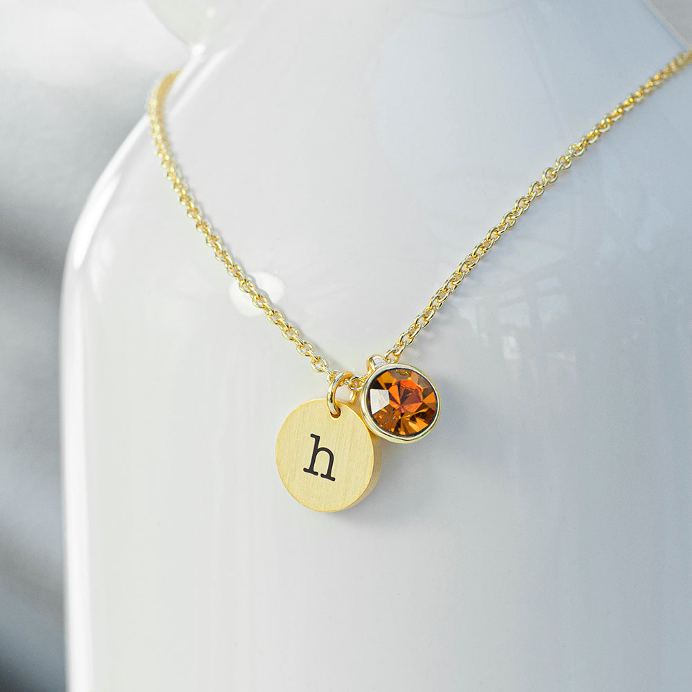 Personalised Monogram Gold Birthstone Crystal & Disc Necklaces: 14 - November - Necklaces By Gift Moments