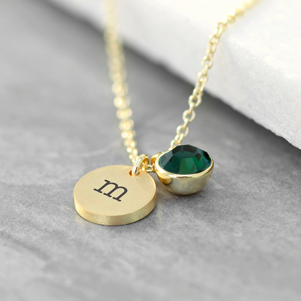 Personalised Monogram Gold Birthstone Crystal & Disc Necklaces: 8 - May - Necklaces By Gift Moments