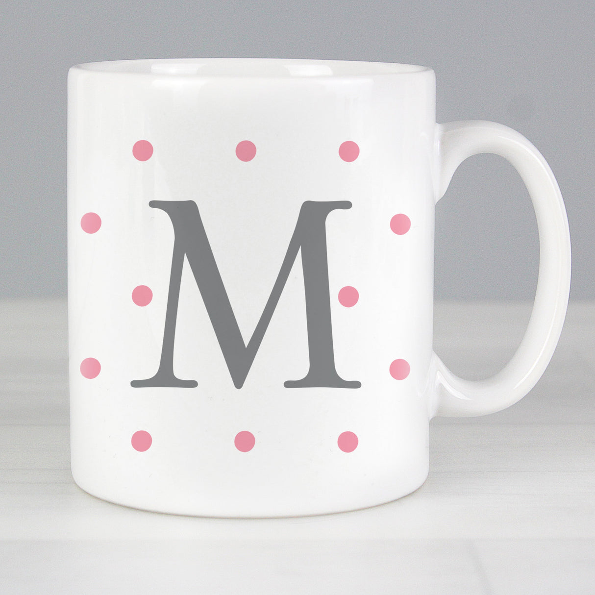 Personalised Monogram Pink Spot Mug: 1 - Mugs By Gift Moments